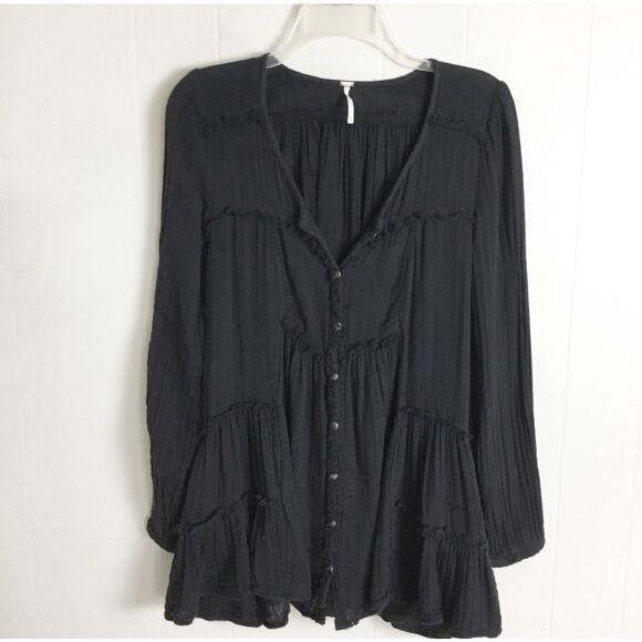 Free People Black Long Sleeve Tunic Top, Boho size XS - Picture 1 of 9